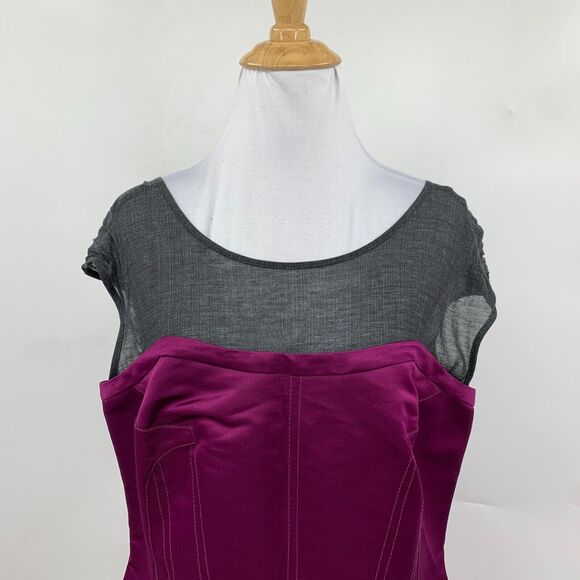 Tory Burch Sheath Dress Womens 10 Purple Corset Silk Zip Up Lined Sheer Contrast - Picture 3 of 16